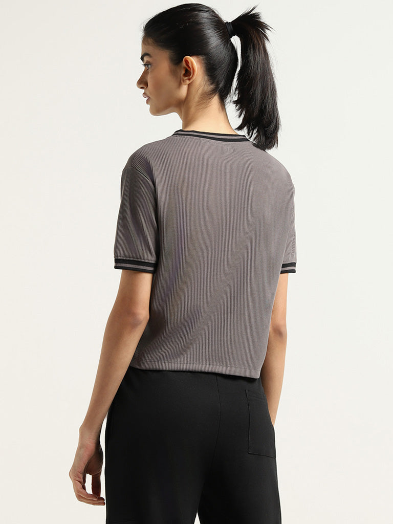 Studiofit Grey Cotton Ribbed T-Shirt