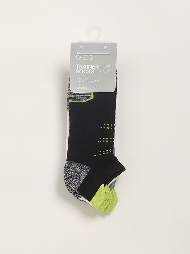 WES Lounge Green Monochrome Ankle Socks - Pack of 3