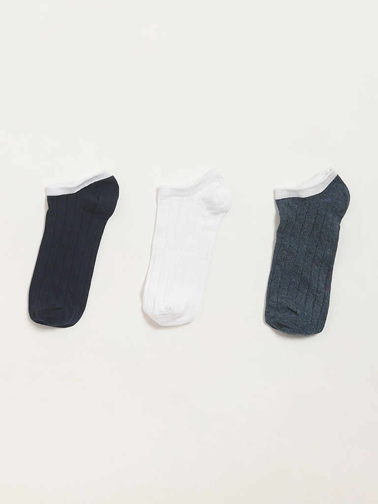 WES Lounge Blue Low-Cotton Blend Cut Socks- Pack of 3