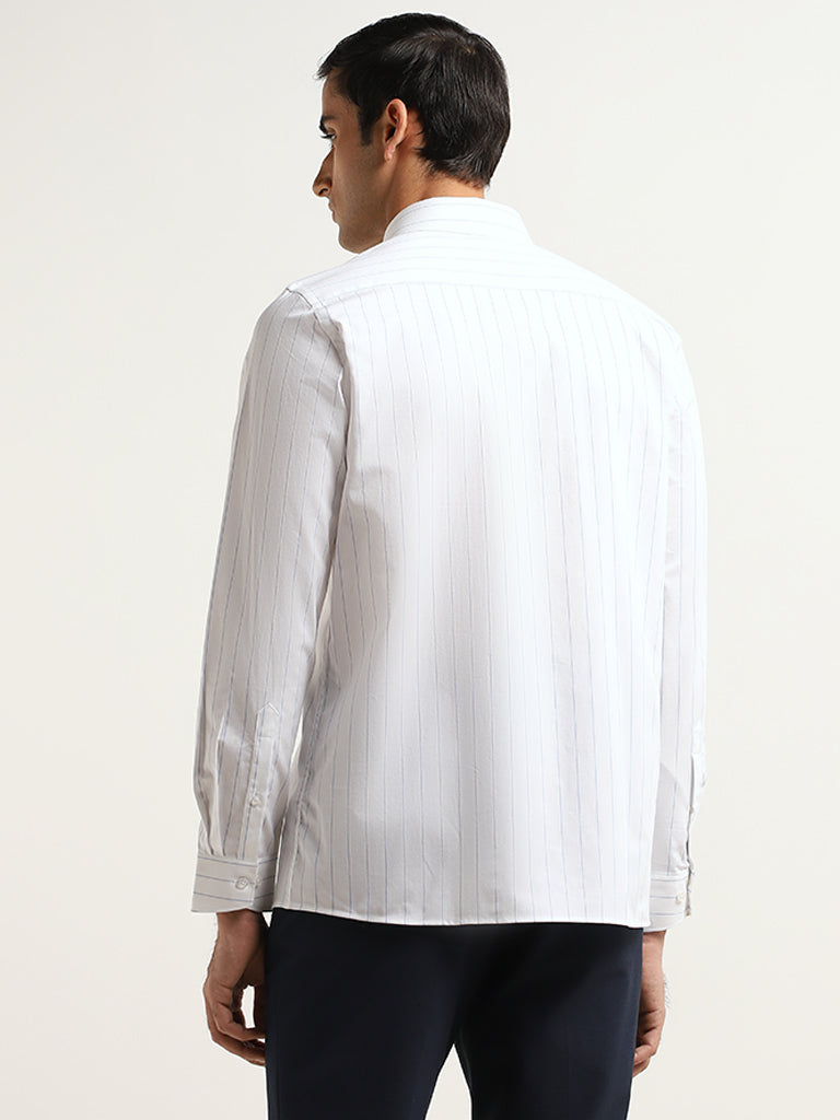 WES Formals White Striped Cotton Slim Fit Shirt