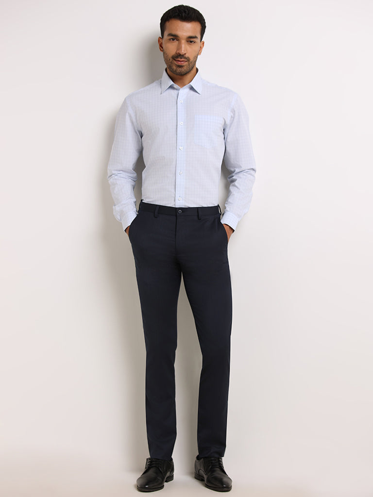 WES Formals Light Blue Cotton Blend Relaxed Fit Shirt