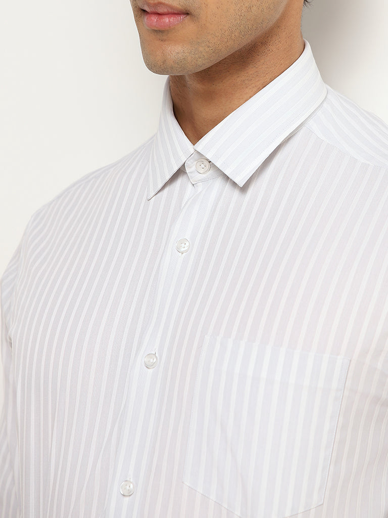 WES Formals White Striped Cotton Relaxed Fit Shirt