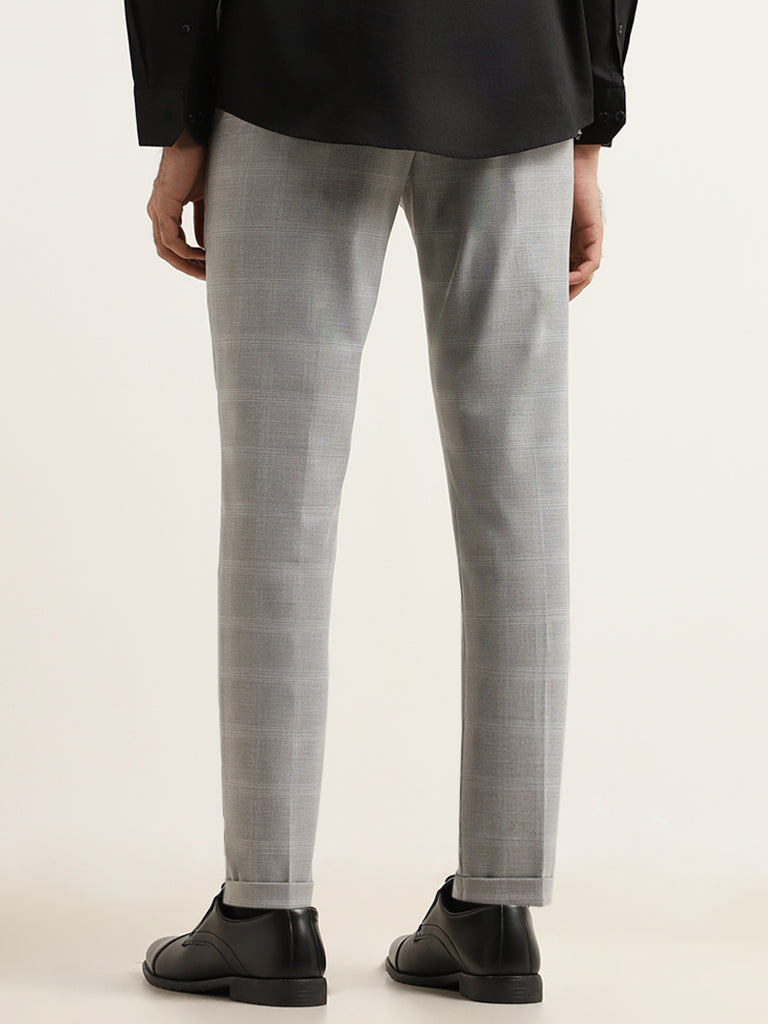 WES Formals Grey Mid-Rise Straight Fit Trousers