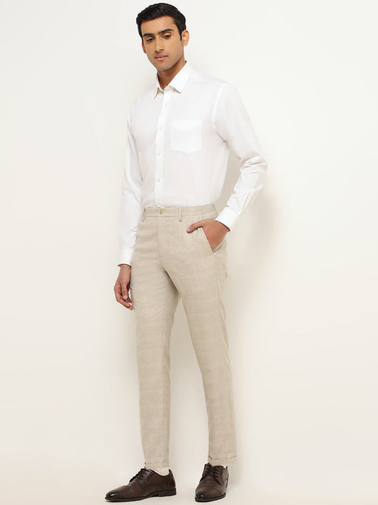 WES Formals Beige Mid-Rise Straight Fit Trousers