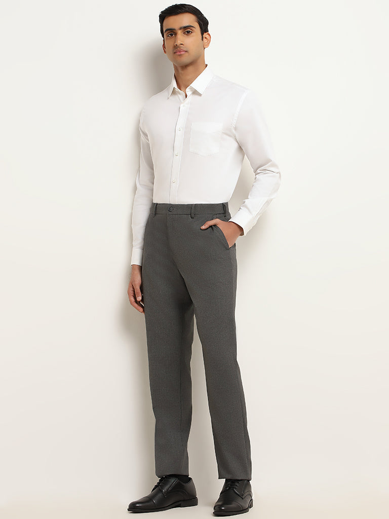 WES Formals Grey Relaxed Fit Trousers