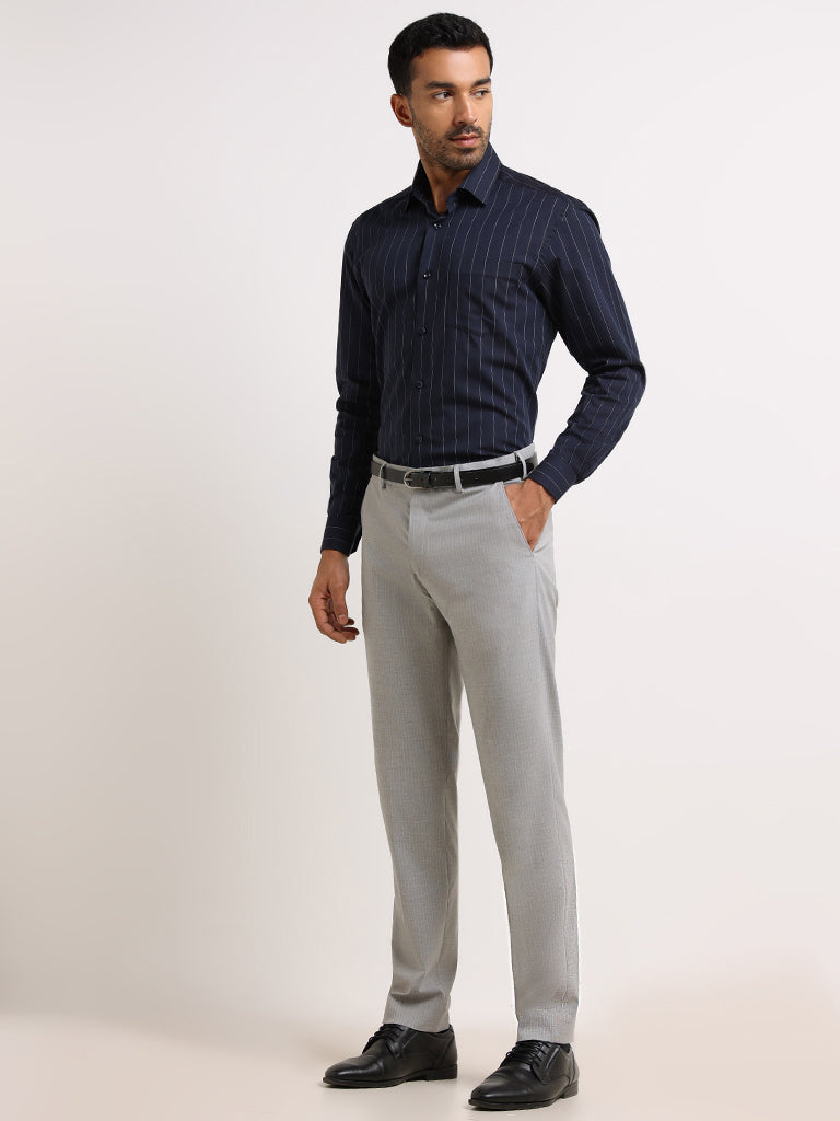 WES Formals Grey Slim Fit Trousers