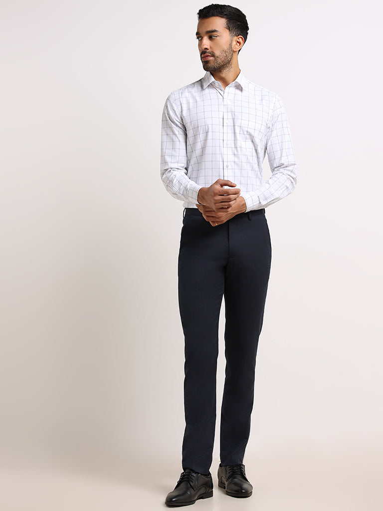 WES Formals Navy Slim Fit Trousers