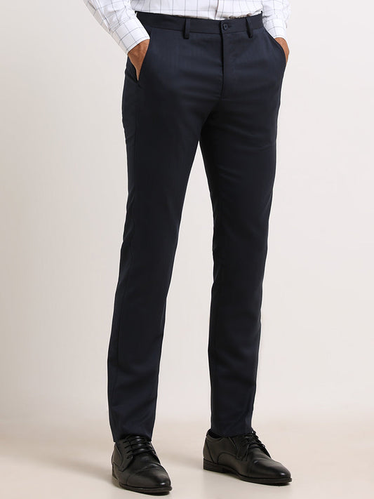 WES Formals Navy Slim Fit Trousers