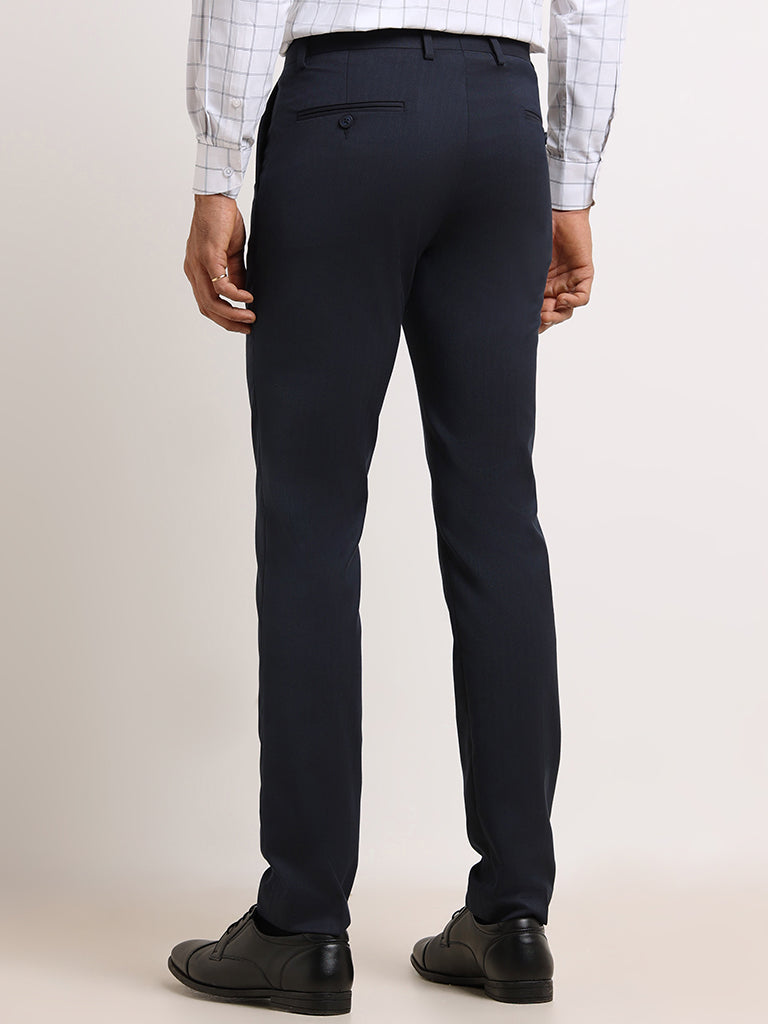 WES Formals Navy Slim Fit Trousers