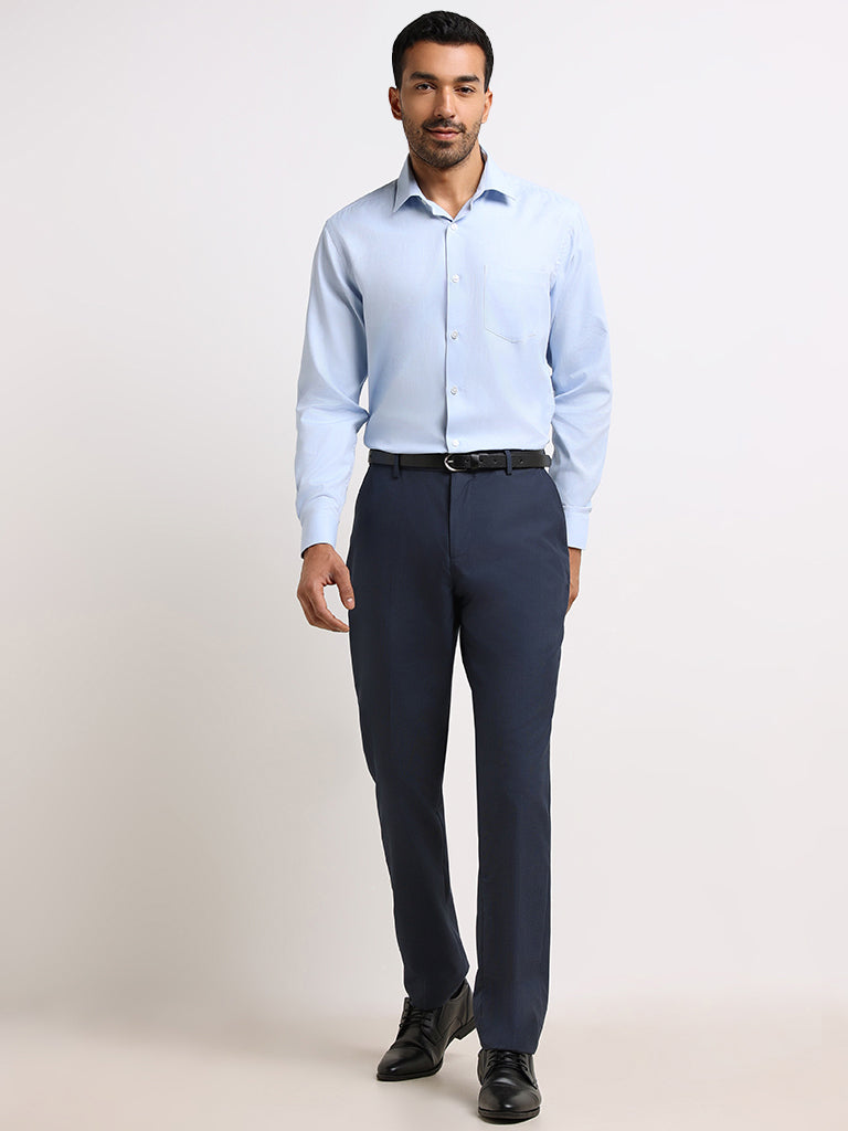 WES Formals Navy Straight Fit Trousers