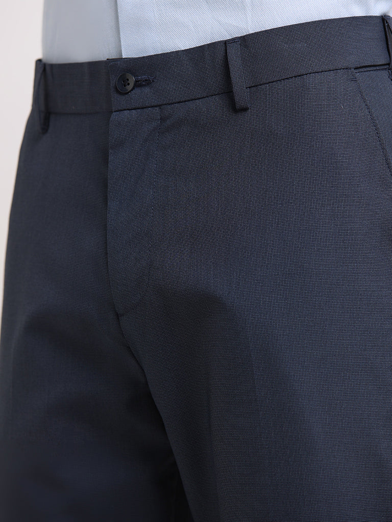 WES Formals Navy Straight Fit Trousers