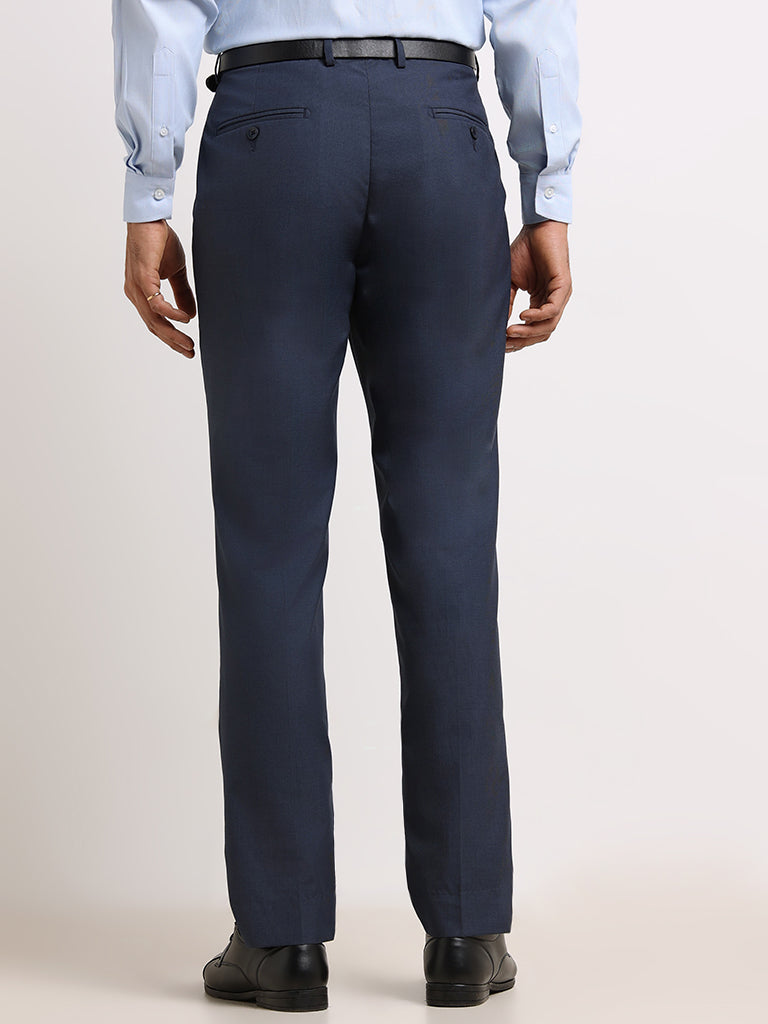 WES Formals Navy Straight Fit Trousers