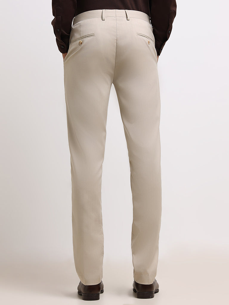 WES Formals Cream Slim-Fit Trousers