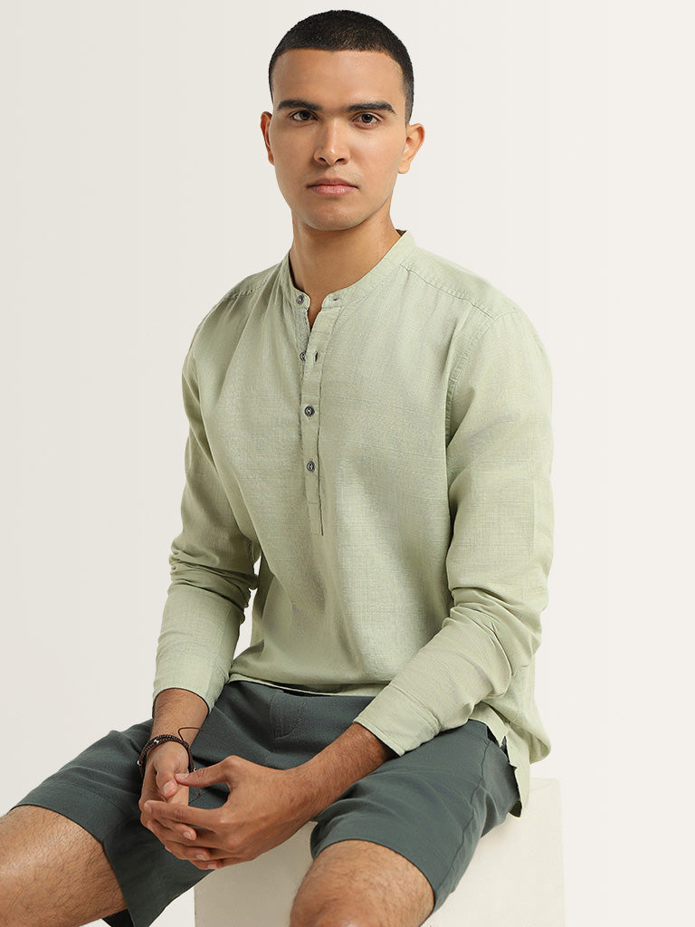 ETA Green Plain Cotton Resort Fit Shirt