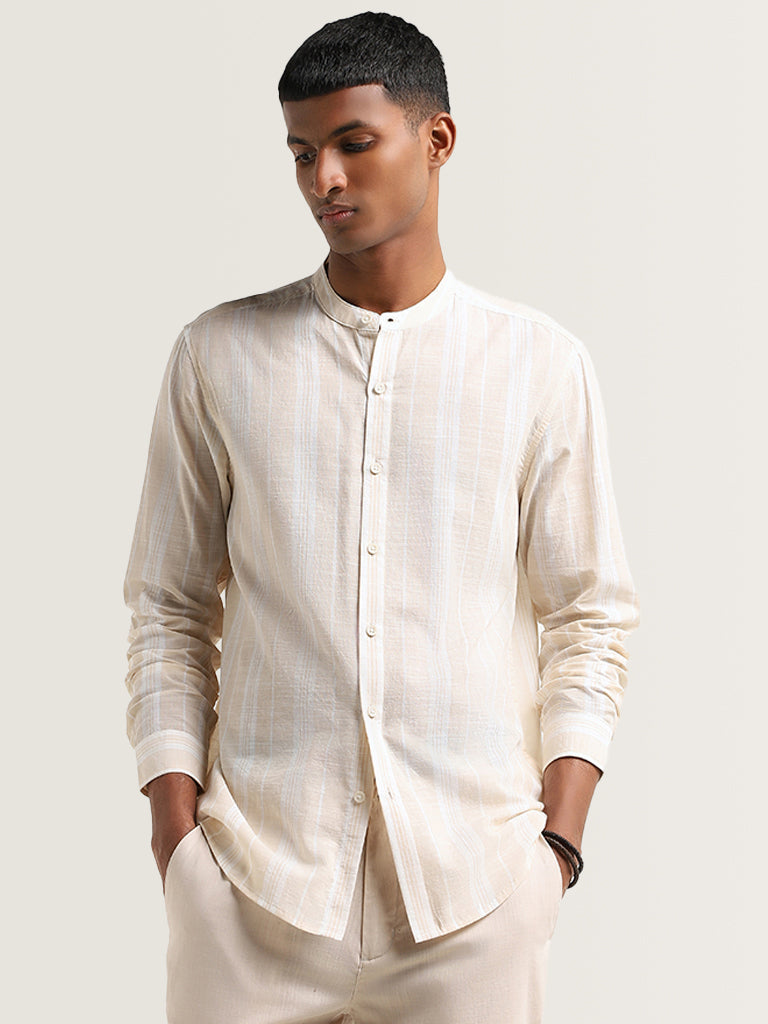 ETA Beige Striped Cotton Resort Fit Shirt