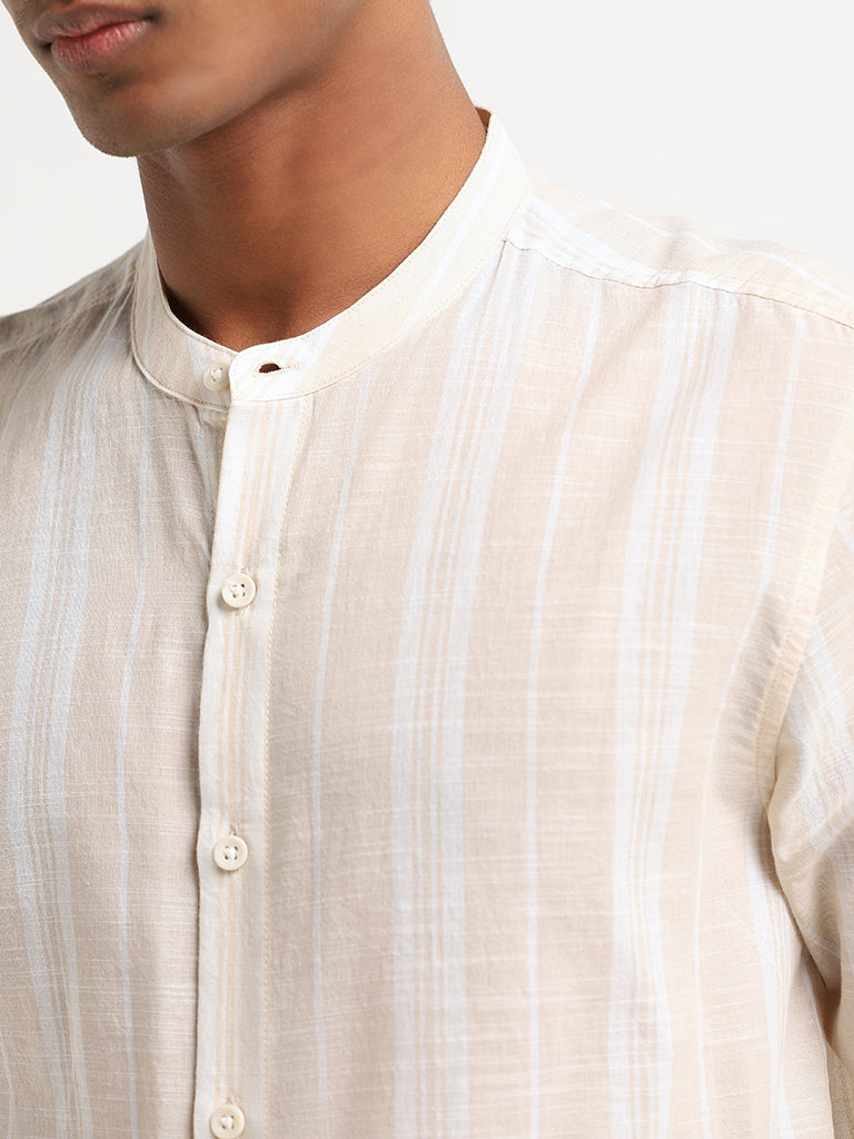 ETA Beige Striped Cotton Resort Fit Shirt