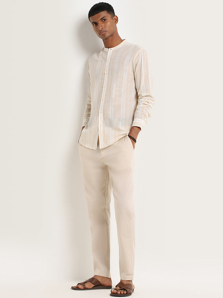 ETA Beige Striped Cotton Resort Fit Shirt