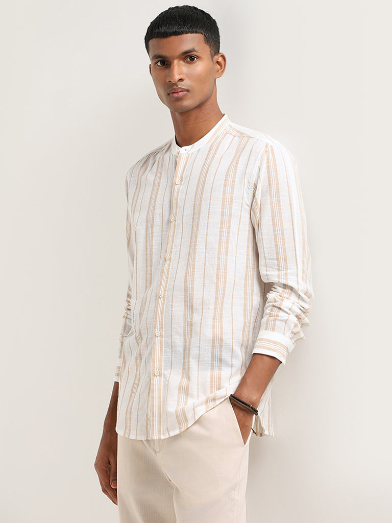 ETA White Striped Cotton Resort Fit Shirt