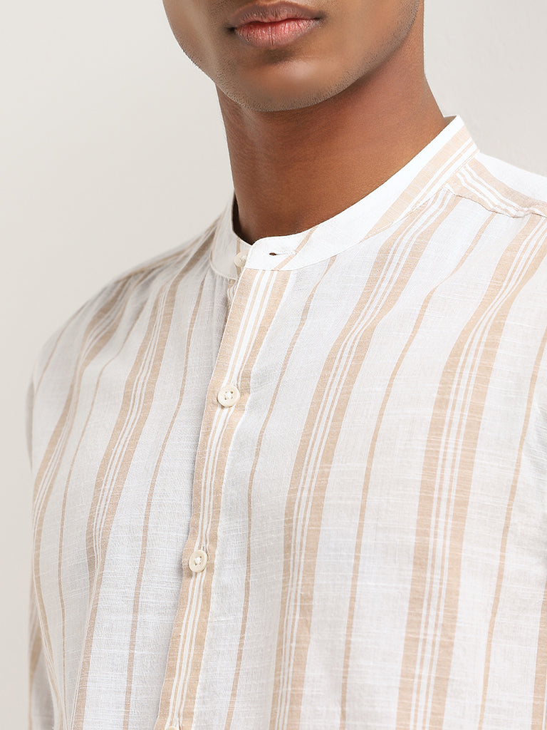 ETA White Striped Cotton Resort Fit Shirt