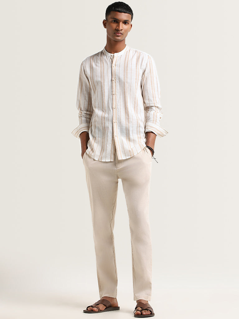 ETA White Striped Cotton Resort Fit Shirt