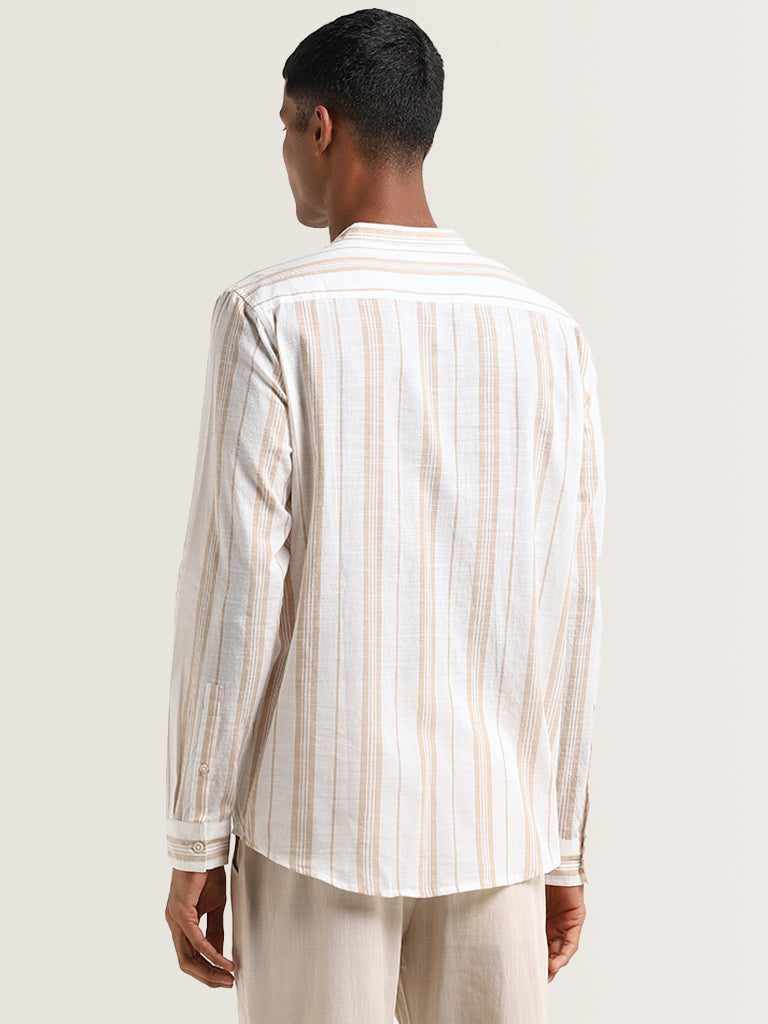 ETA White Striped Cotton Resort Fit Shirt