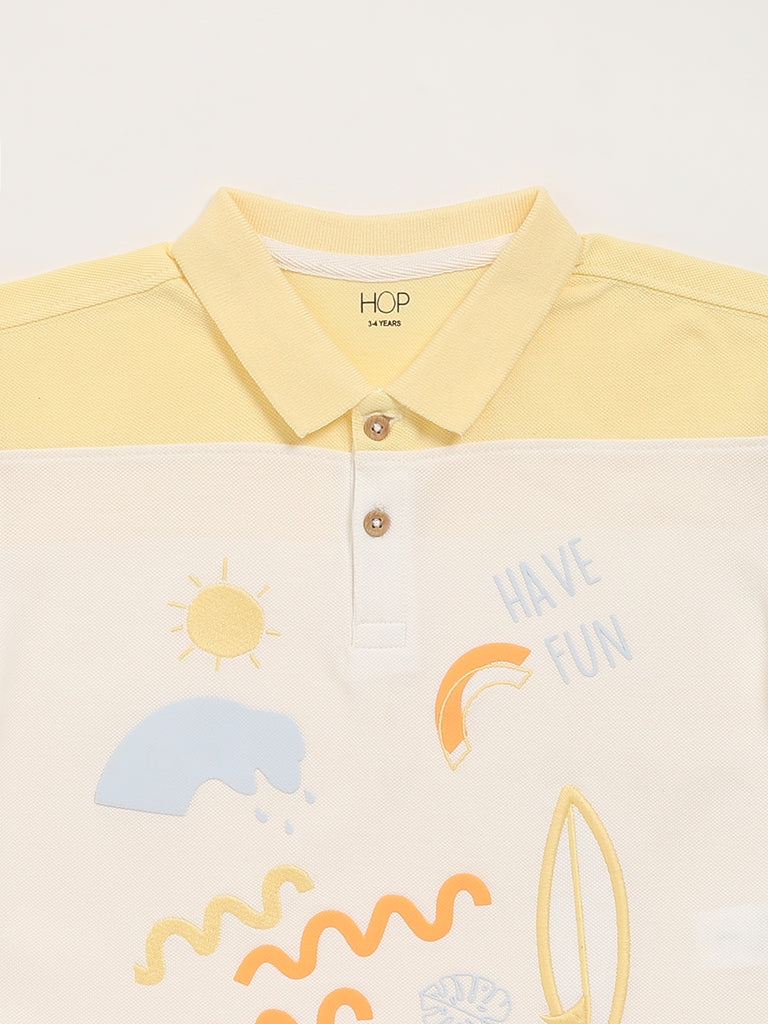 HOP Kids Yellow Contrast Collared T-Shirt