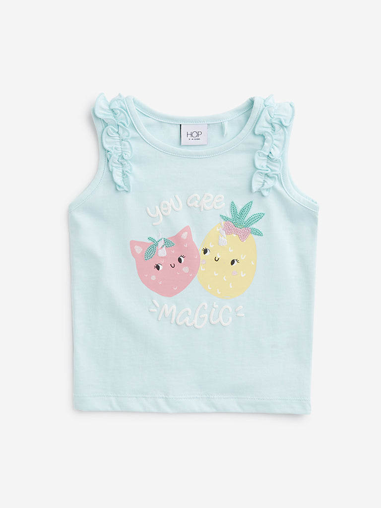 HOP Kids Mint Ruffle-Detailed Top