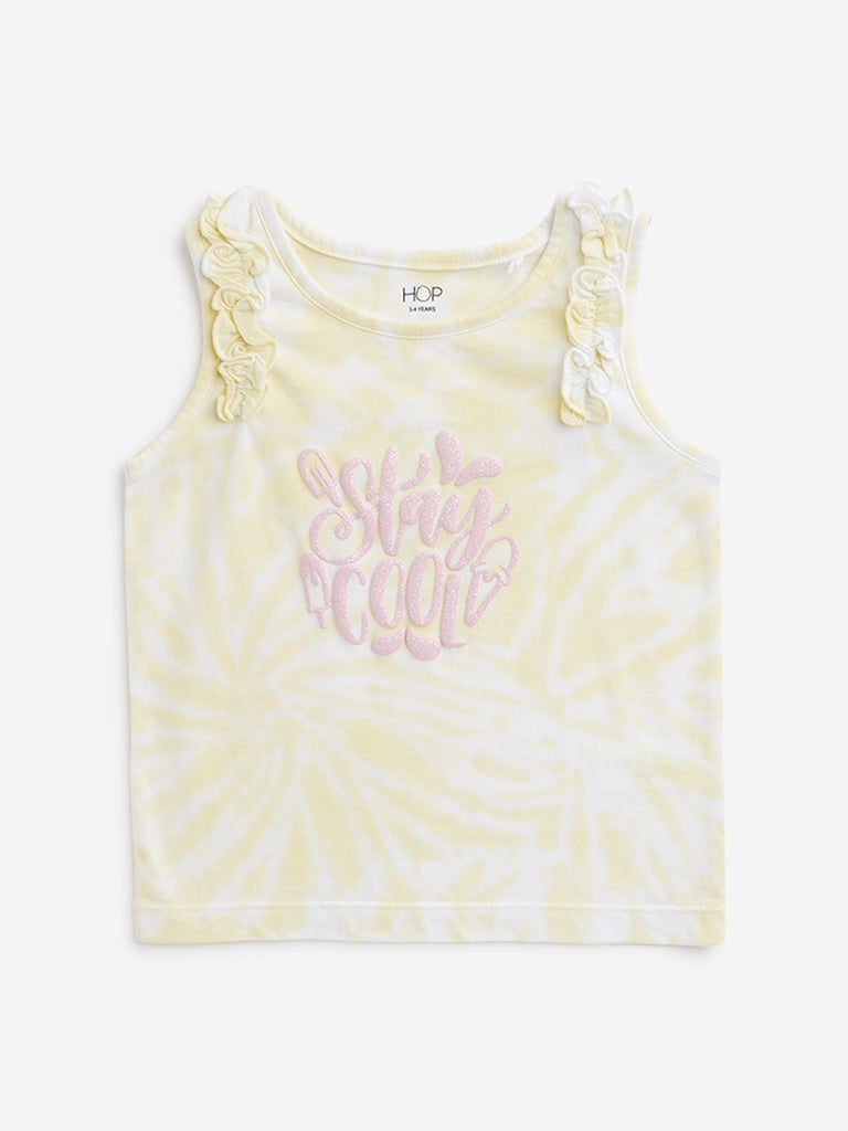 HOP Kids Yellow Tie-Dye Design Ruffled Top