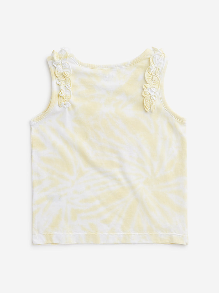 HOP Kids Yellow Tie-Dye Design Ruffled Top