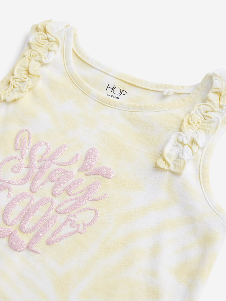 HOP Kids Yellow Tie-Dye Design Ruffled Top