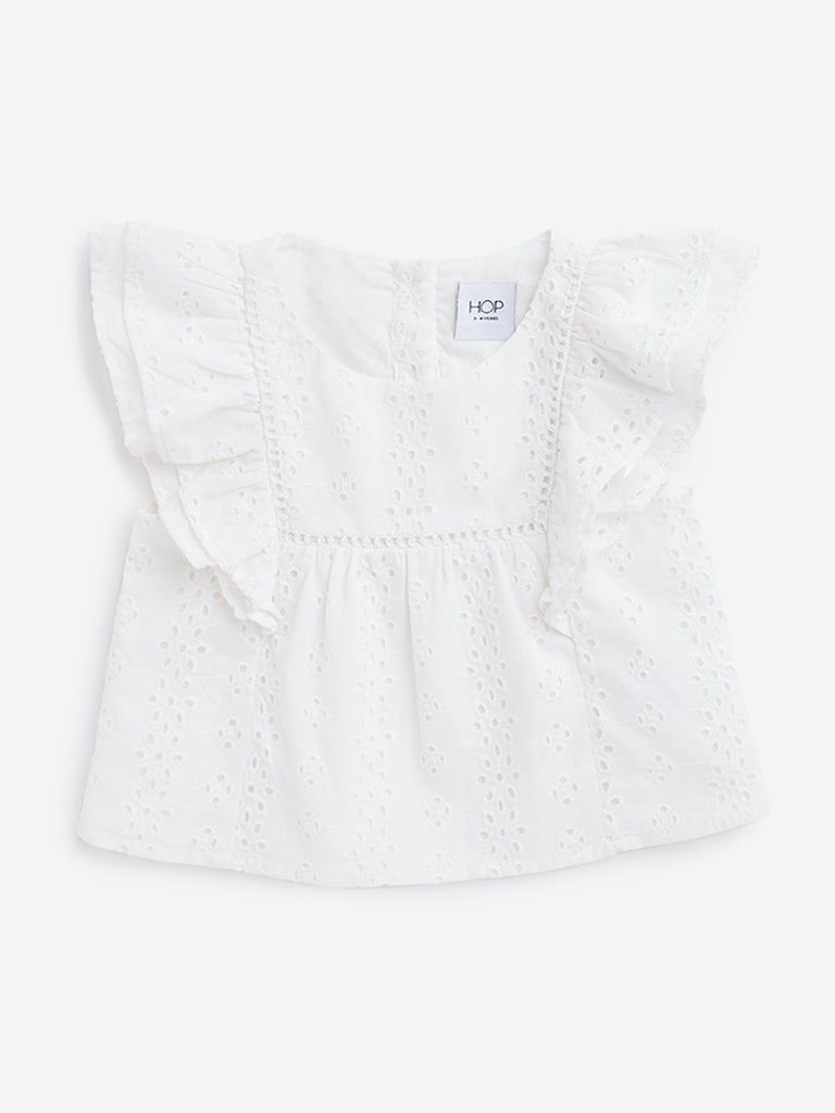 HOP Kids White Schiffli Detailed Top