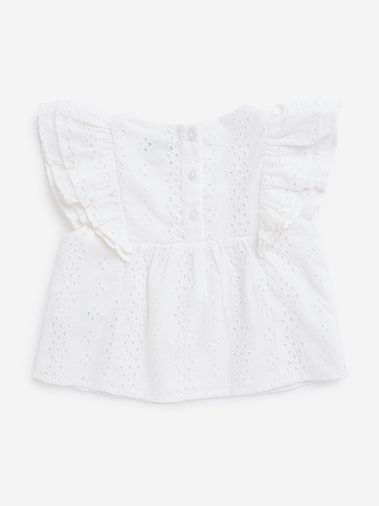 HOP Kids White Schiffli Detailed Top