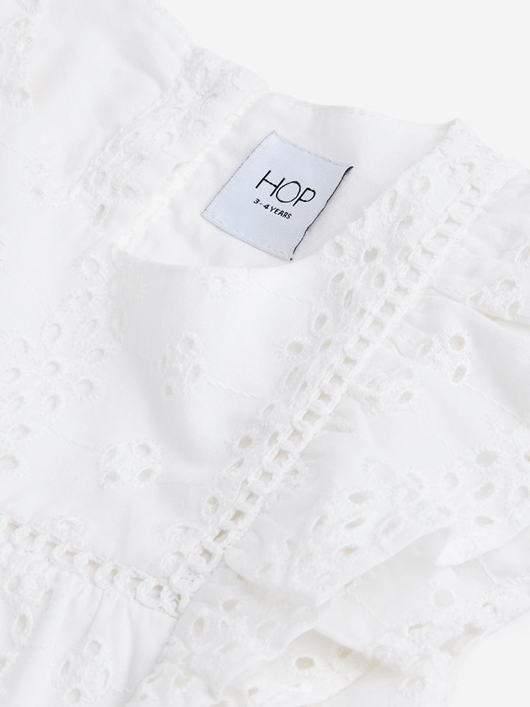 HOP Kids White Schiffli Detailed Top