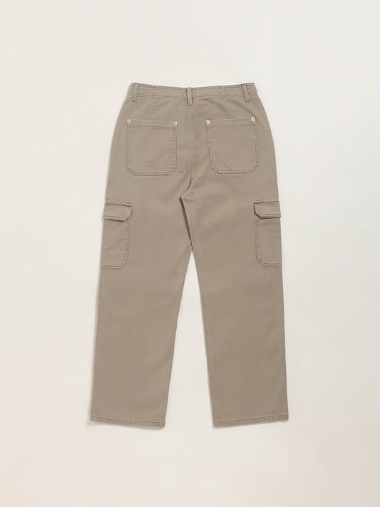 Y&F Kids Beige Solid Mid Rise Cargo Pants