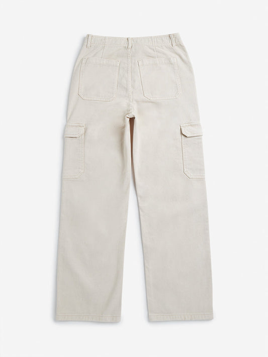 Y&F Kids Light Beige Mid Rise Cargo Trousers