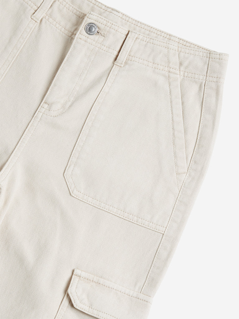 Y&F Kids Light Beige Mid Rise Cargo Trousers