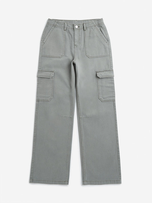 Y&F Kids Light Sage Mid Rise Cargo Trousers