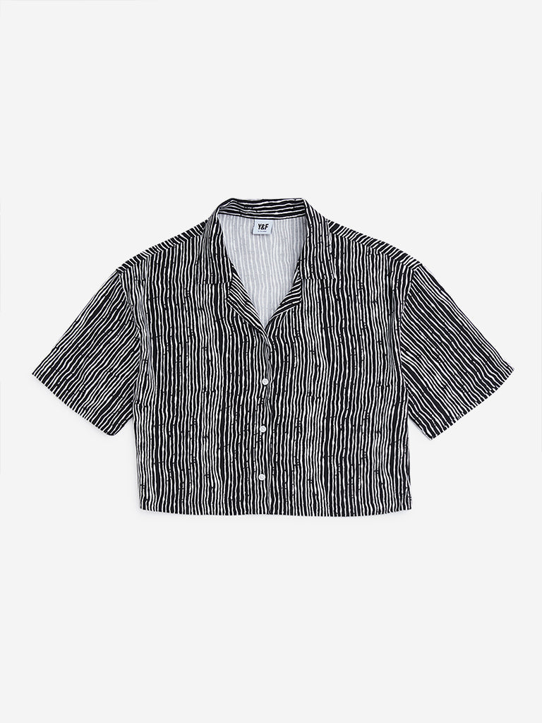 Y&F Kids Black Striped Cropped Shirt