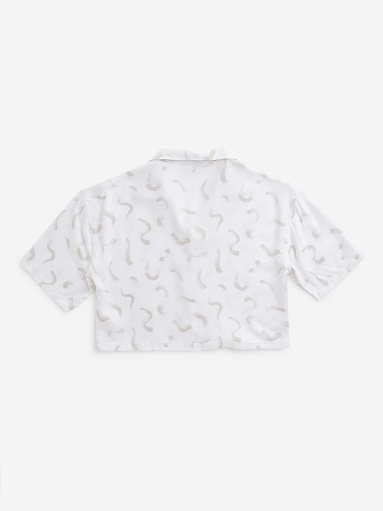 Y&F Kids Beige Abstract Printed Cropped Shirt