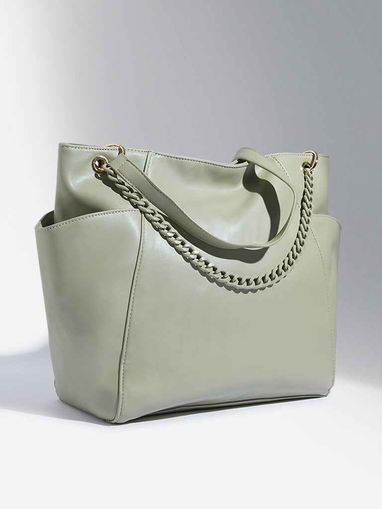 Westside Green Faux Leather Tote Bag