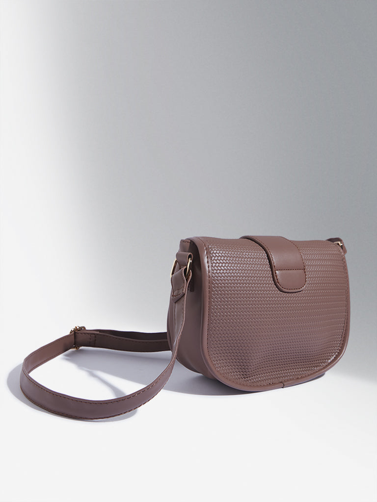 Westside Brown Textured Design Sling Bag