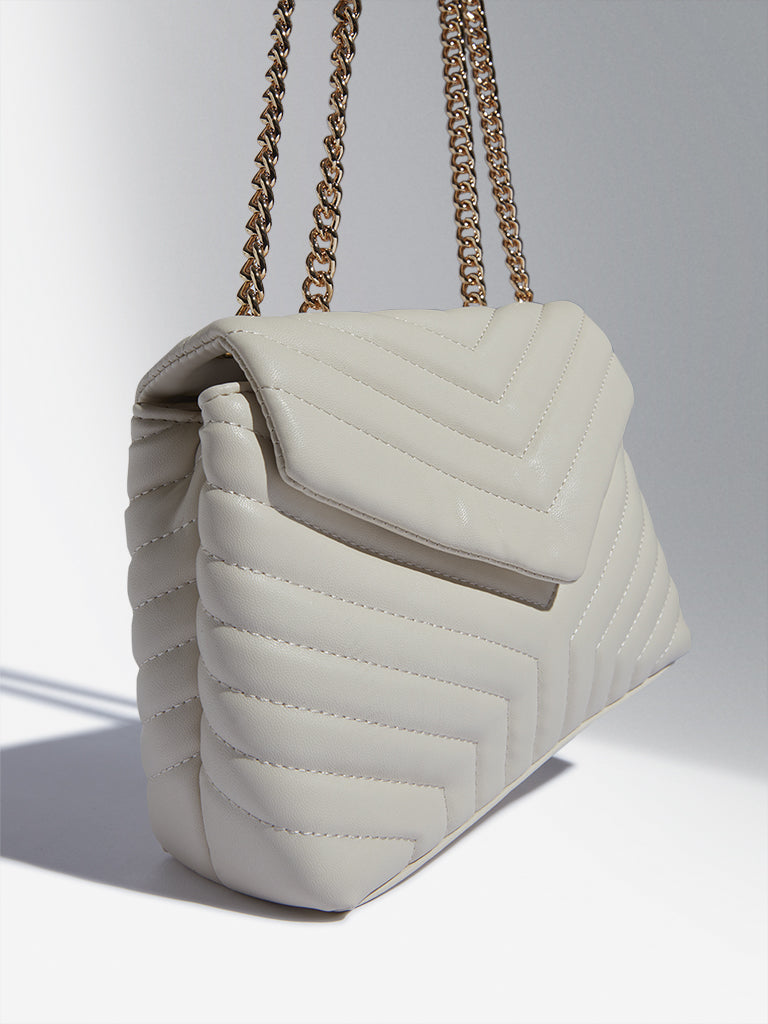 LOV White Quilted Handbag