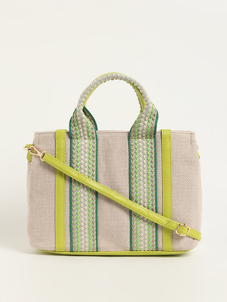 LOV Green Jute Tote Bag