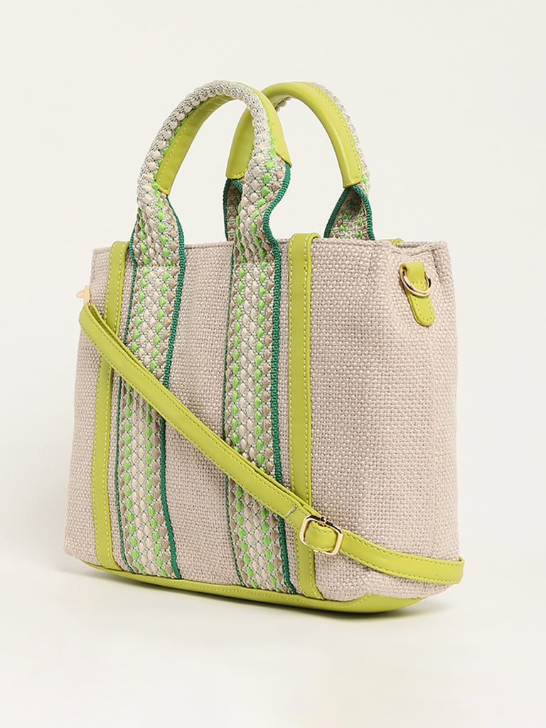 LOV Green Jute Tote Bag