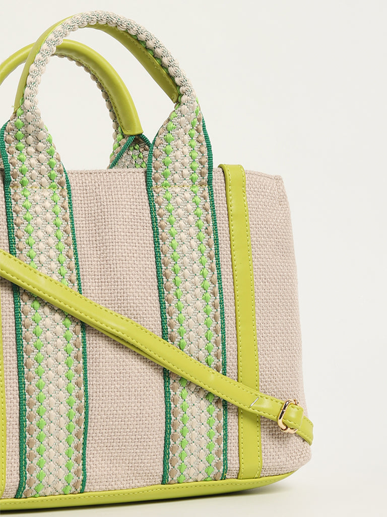 LOV Green Jute Tote Bag