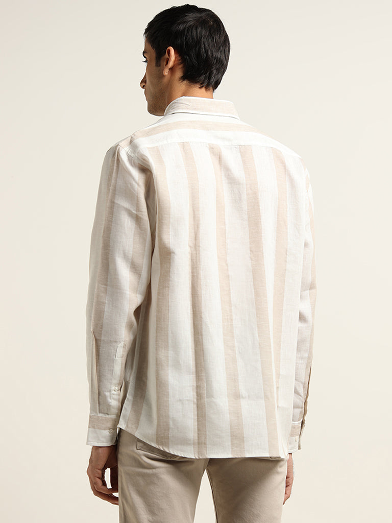 Ascot Beige Striped Cotton Relaxed Fit Shirt