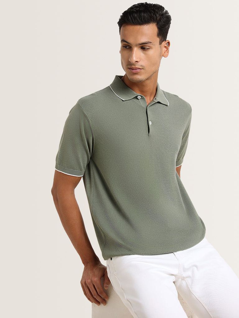 Ascot Sage Cotton Relaxed Fit Polo T-Shirt