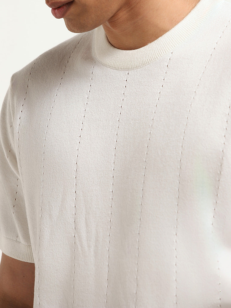 Ascot White Knitted Relaxed Fit T-Shirt