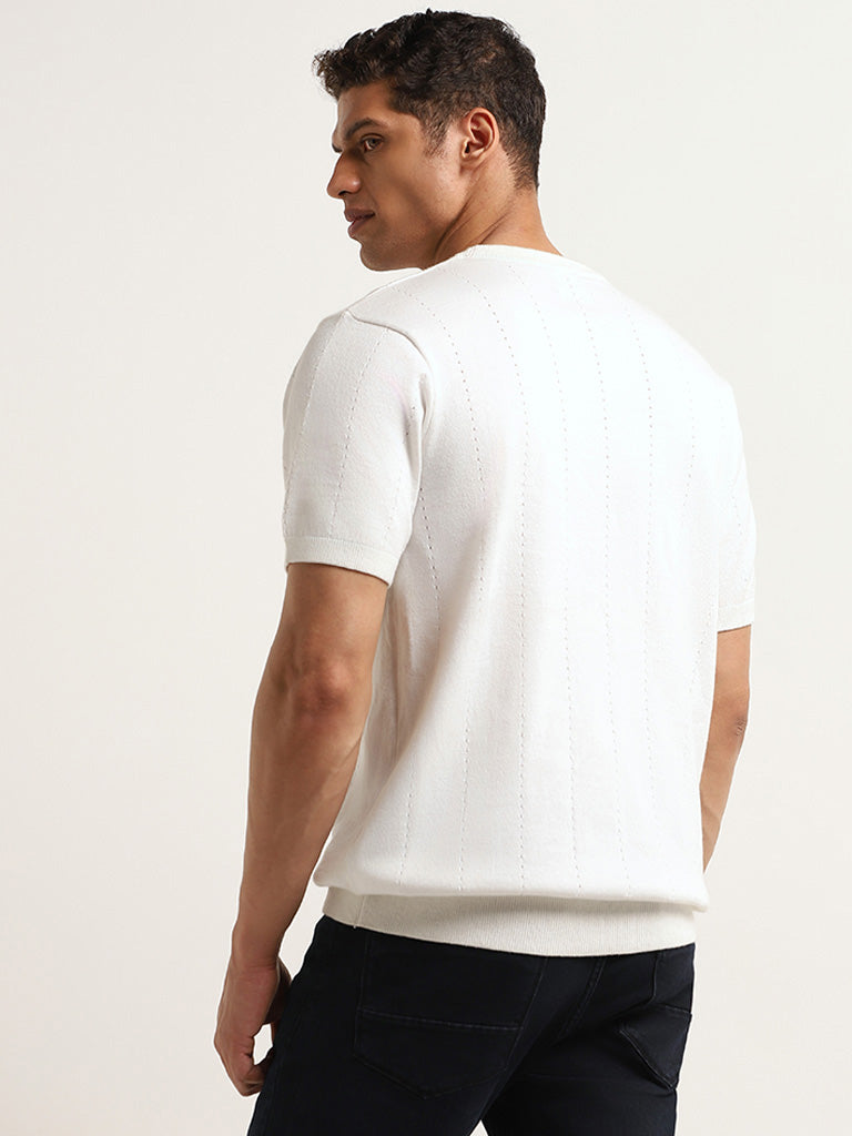 Ascot White Knitted Relaxed Fit T-Shirt