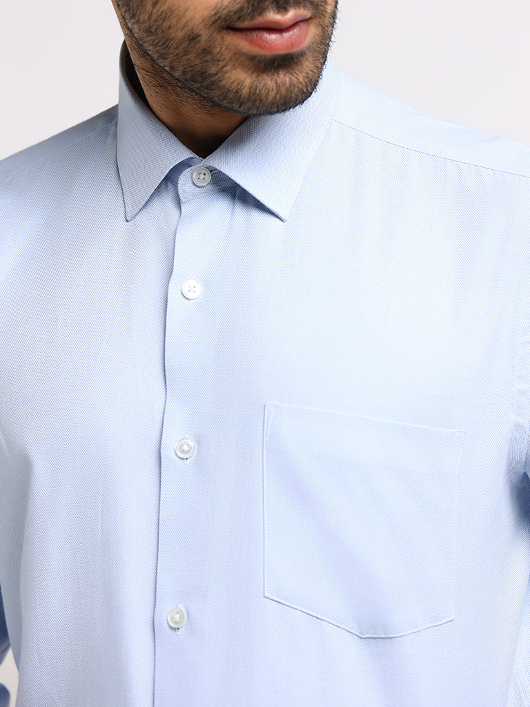 WES Formals Blue Cotton Relaxed Fit Shirt